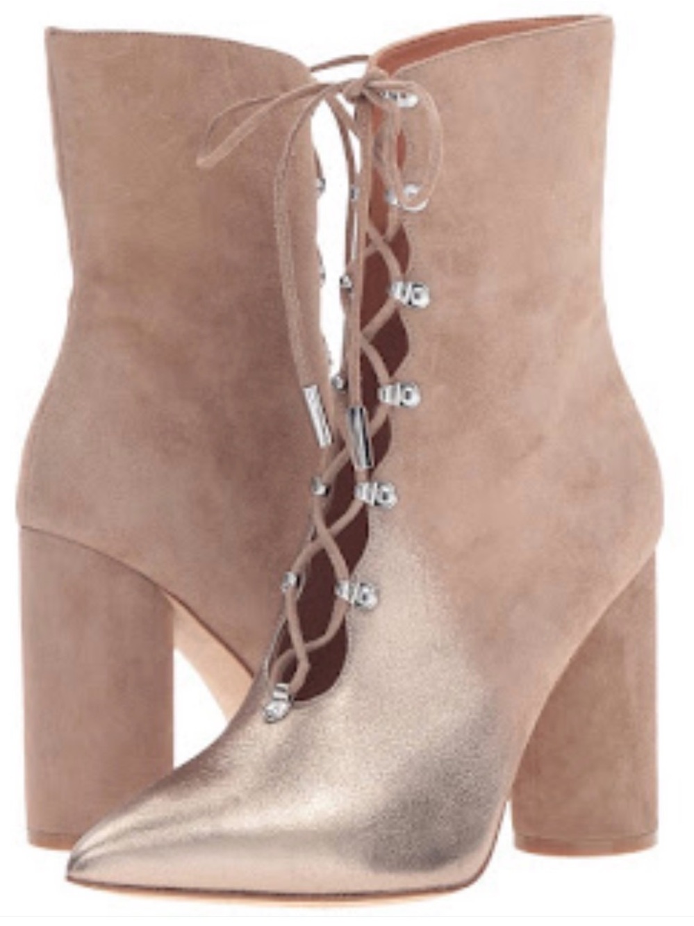Lace-Up Pointed Toe Women’s Ankle Boots in Taupe Metallic